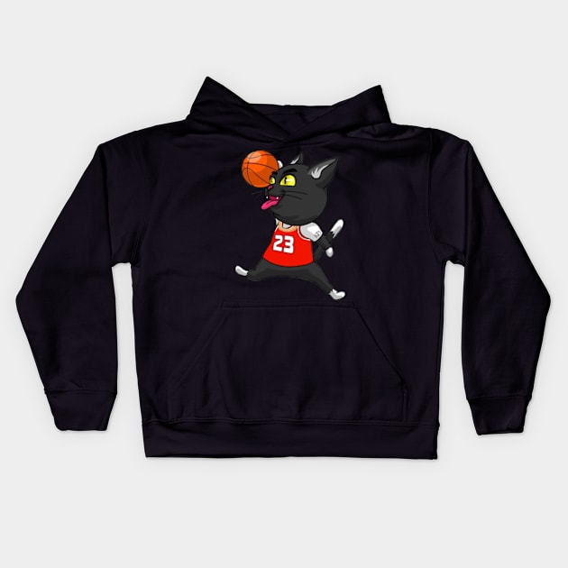 Basketball Cat black Kids Hoodie by KZDENG